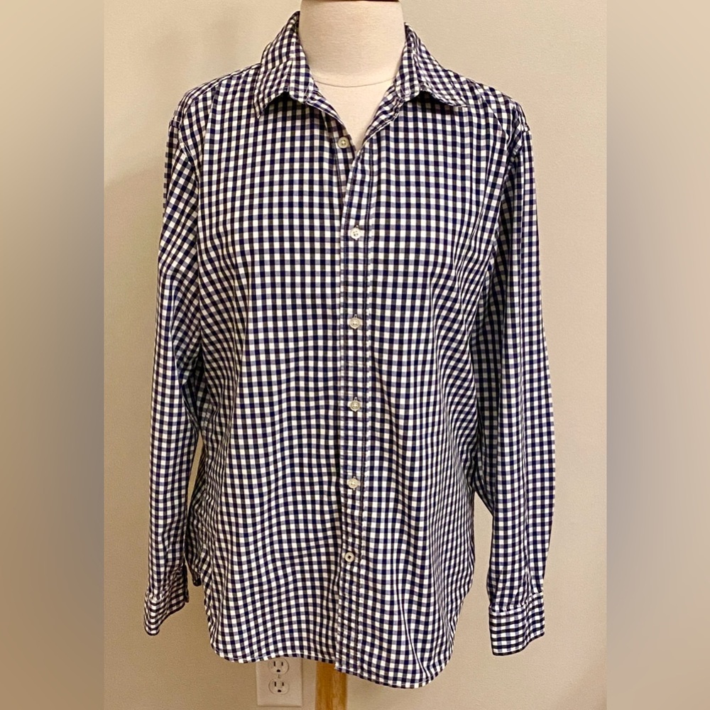 Banana Republic Camden Fit Blue White Gingham Checkered SZ L Preppy Modern Shirt